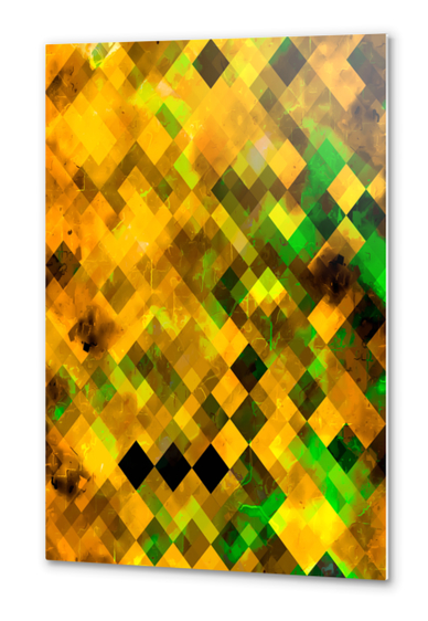 geometric square pixel pattern abstract background in brown green yellow Metal prints by Timmy333