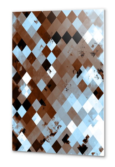 geometric pixel square pattern abstract background in brown blue Metal prints by Timmy333