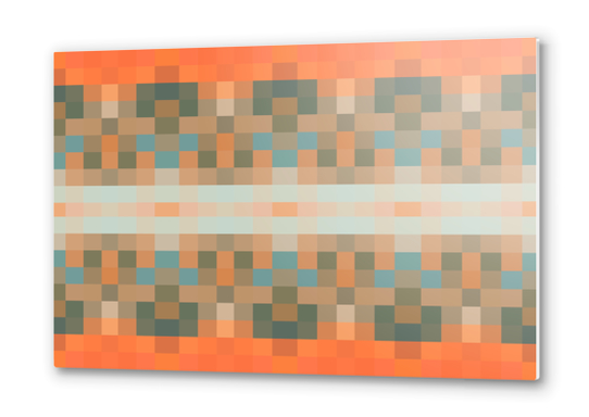 geometric symmetry art pixel square pattern abstract background in orange blue Metal prints by Timmy333