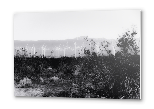 wind turbine with desert view in black and white Metal prints by Timmy333