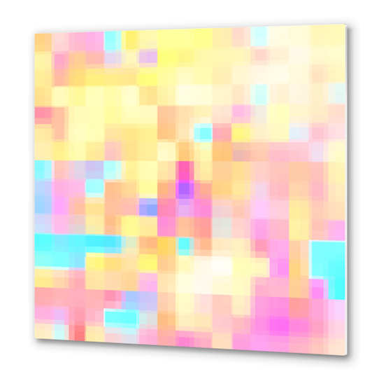 geometric pixel square pattern abstract background in pink yellow blue Metal prints by Timmy333