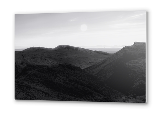 mountain in the desert with summer sky at Red rock canyon state park California in black and white Metal prints by Timmy333