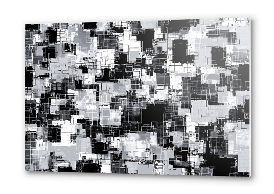 geometric pixel square pattern abstract background in black and white Metal prints by Timmy333