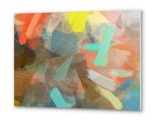 splash brush painting texture abstract background in orange brown blue yellow Metal prints by Timmy333