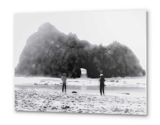 big stone at Pfeiffer beach, Big Sur, California, USA in black and white Metal prints by Timmy333