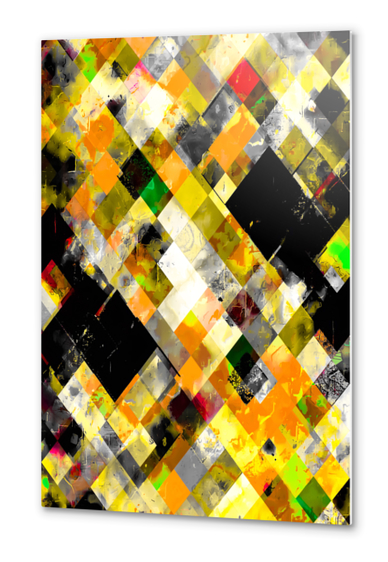 geometric pixel square pattern abstract background in yellow orange Metal prints by Timmy333