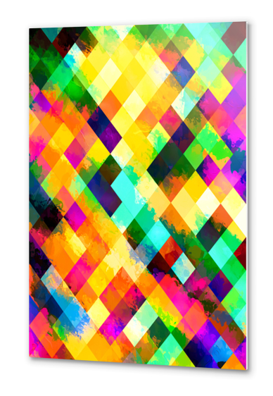 geometric square pixel pattern abstract background in yellow blue green pink orange Metal prints by Timmy333