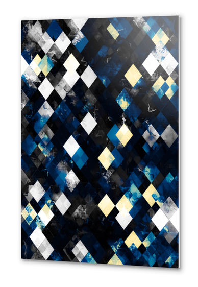 geometric pixel square pattern abstract background in blue yellow Metal prints by Timmy333