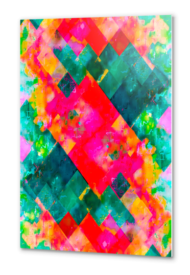 geometric square pixel pattern abstract background in pink green orange Metal prints by Timmy333