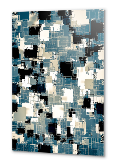 geometric pixel square pattern abstract background in blue black and white Metal prints by Timmy333