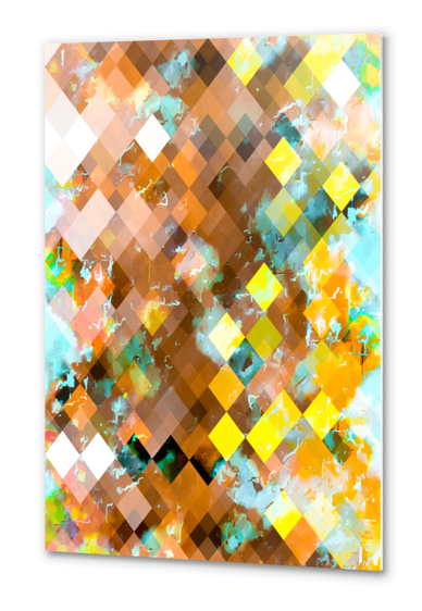 geometric pixel square pattern abstract art background in brown yellow blue Metal prints by Timmy333