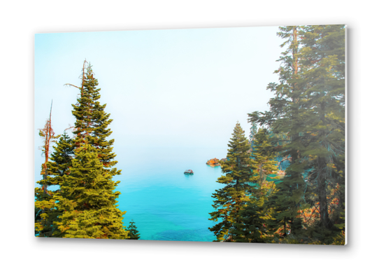 boat on the blue lake at Lake Tahoe, California, USA Metal prints by Timmy333