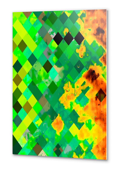 geometric pixel square pattern abstract background in green brown Metal prints by Timmy333