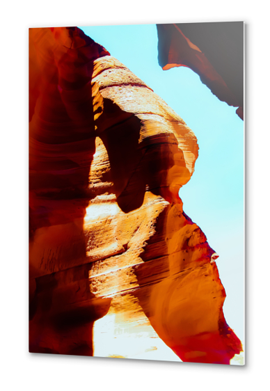 Orange sandstone abstract with blue sky at Antelope Canyon, Arizona, USA Metal prints by Timmy333