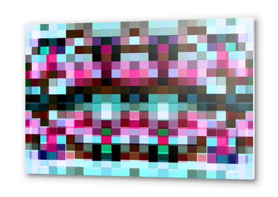 geometric symmetry pixel square pattern abstract background in pink blue Metal prints by Timmy333