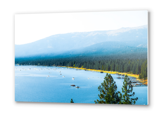 boats on the blue lake with pine tree and mountains at Lake Tahoe, Nevada, USA Metal prints by Timmy333
