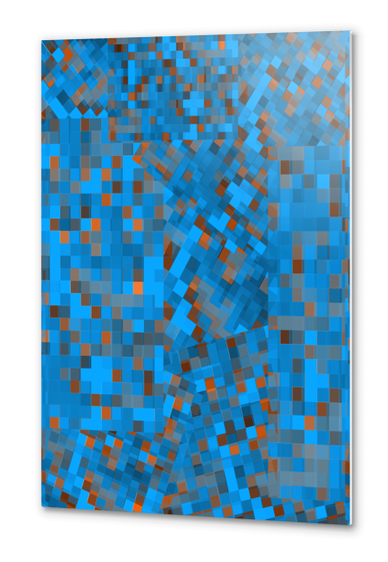 geometric pixel square pattern abstract background in blue brown Metal prints by Timmy333