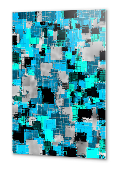 geometric square line pattern abstract art background in blue Metal prints by Timmy333