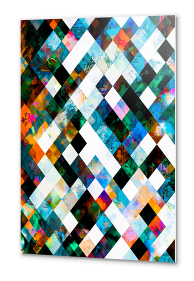 geometric pixel square pattern abstract background in green blue brown Metal prints by Timmy333