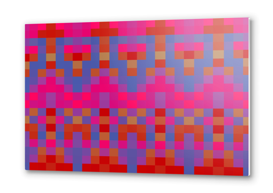 geometric symmetry pixel square pattern abstract background in pink red blue Metal prints by Timmy333