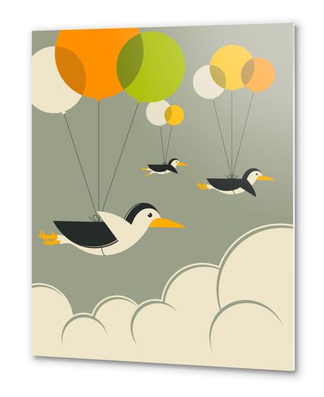 FLOCK OF PENGUINS - GREY Metal prints by Jazzberry Blue