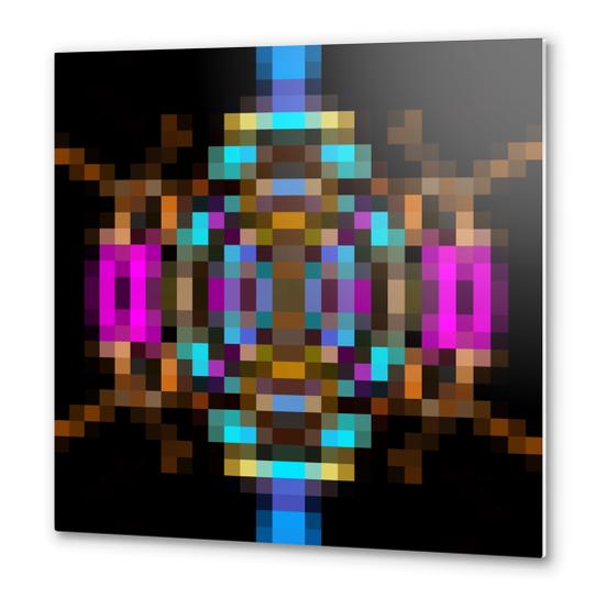 geometric square pixel abstract in blue orange pink with black background Metal prints by Timmy333