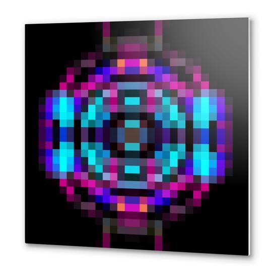 geometric square pixel abstract in orange blue pink with black background Metal prints by Timmy333