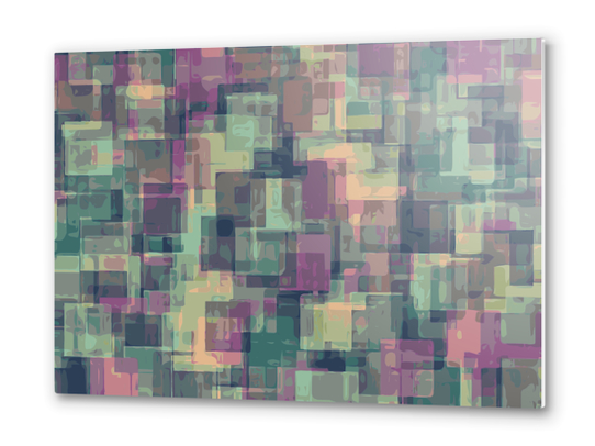 psychedelic geometric square pattern abstract in pink and green Metal prints by Timmy333