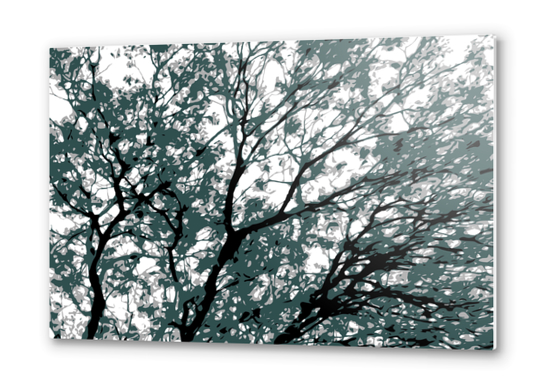 tree branch with green leaves abstract background Metal prints by Timmy333