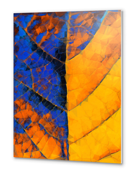 closeup leaf texture geometric triangle abstract pattern in blue orange yellow Metal prints by Timmy333