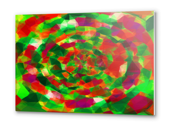 psychedelic geometric polygon pattern abstract in red green pink Metal prints by Timmy333