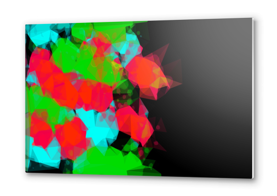 geometric triangle abstract pattern in green blue red with black background Metal prints by Timmy333