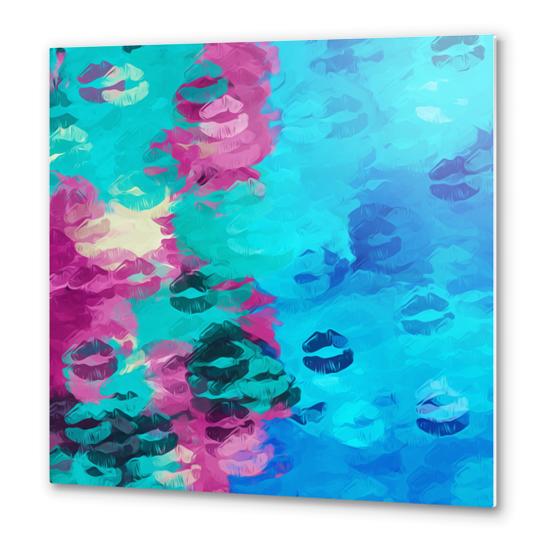 blue and pink kisses lipstick texture abstract background Metal prints by Timmy333