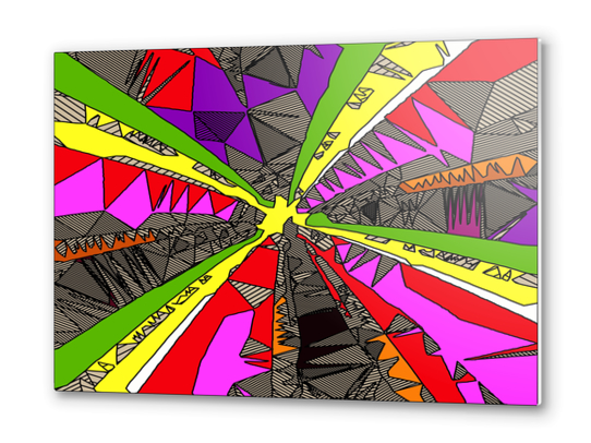 psychedelic geometric pattern drawing abstract background in red pink green yellow Metal prints by Timmy333