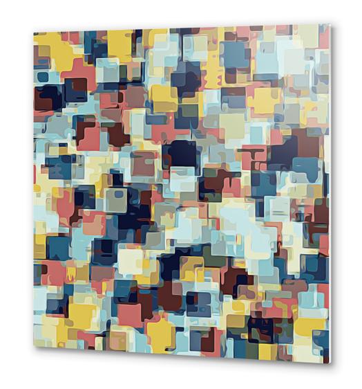 blue yellow and pink square pattern abstract background Metal prints by Timmy333