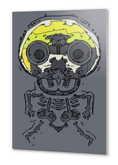 yellow skull and bone graffiti drawing with grey background Metal prints by Timmy333