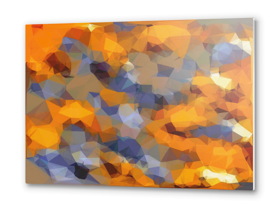 psychedelic geometric polygon abstract pattern in orange brown blue Metal prints by Timmy333