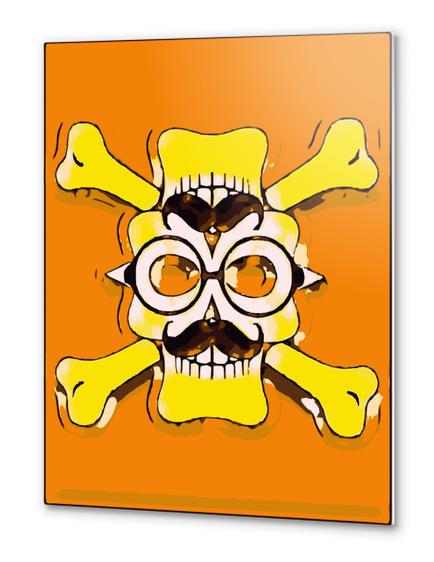 yellow old vintage skull and bone graffiti drawing with orange background Metal prints by Timmy333