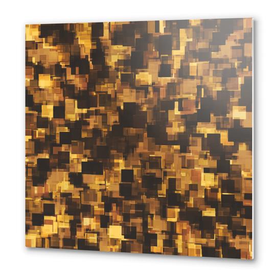 geometric square pattern abstract in brown and black Metal prints by Timmy333