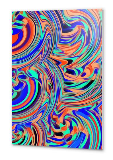 green blue orange and black curly painting texture abstract background Metal prints by Timmy333