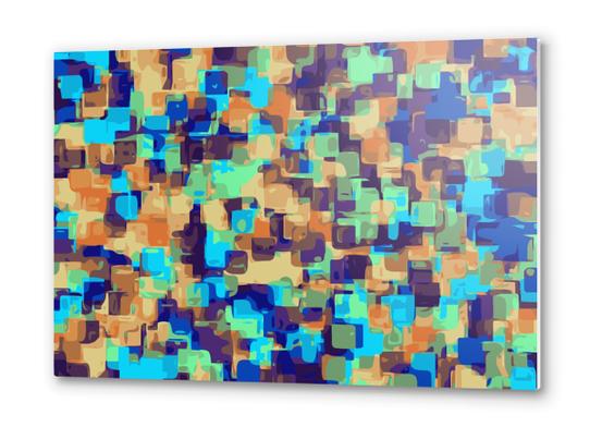 blue brown and orange square pattern abstract background Metal prints by Timmy333