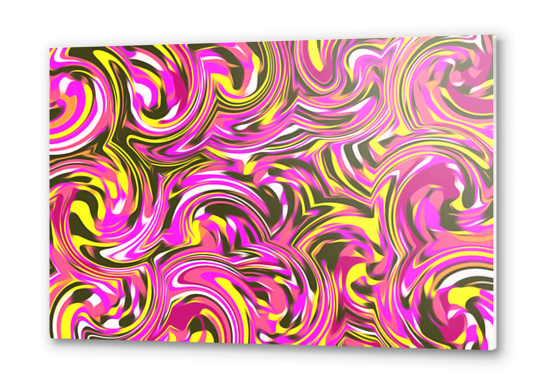 spiral line drawing abstract pattern in pink yellow black Metal prints by Timmy333