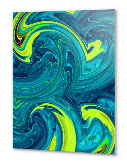 blue green and yellow curly painting texture abstract background Metal prints by Timmy333