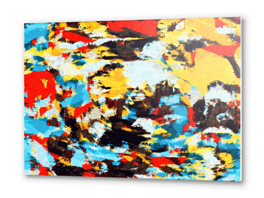 psychedelic geometric splash painting abstract pattern in yellow red blue brown Metal prints by Timmy333