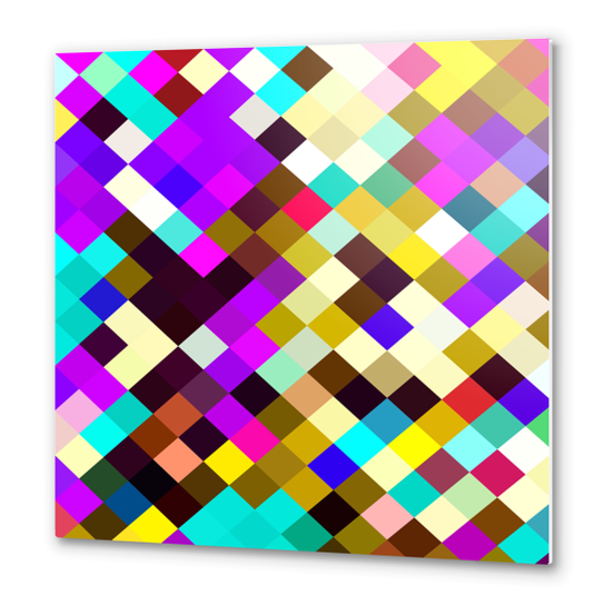 geometric square pixel pattern abstract in purple pink yellow blue brown Metal prints by Timmy333