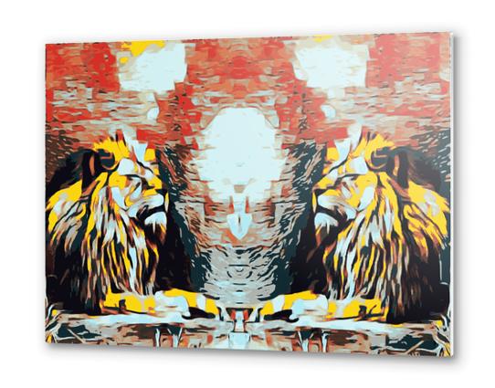 sleepy lions with red and black background Metal prints by Timmy333