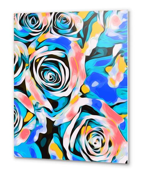 blue pink white and yellow roses texture background Metal prints by Timmy333