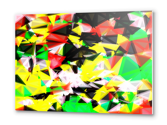 psychedelic geometric abstract pattern in green red yellow black Metal prints by Timmy333