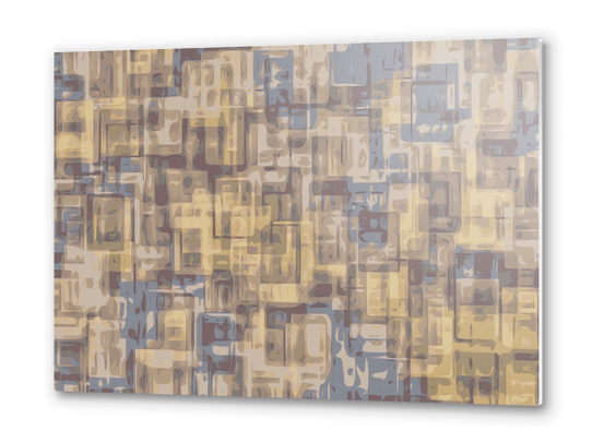 psychedelic geometric square pattern abstract in brown yellow and blue Metal prints by Timmy333