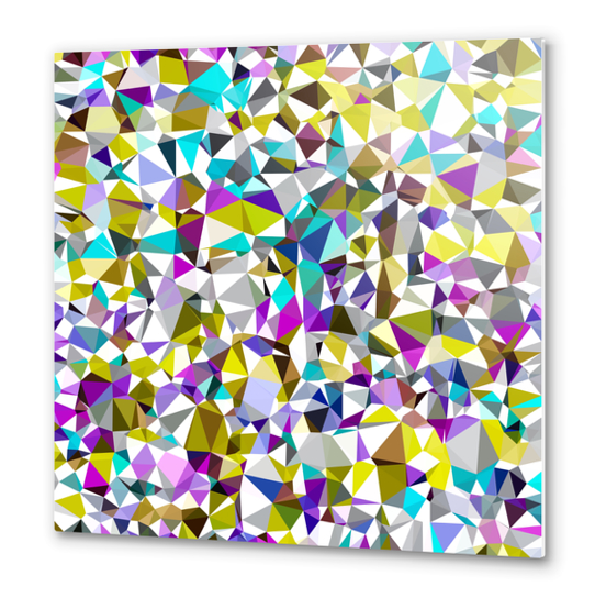 geometric triangle polygon pattern abstract background in yellow blue pink Metal prints by Timmy333